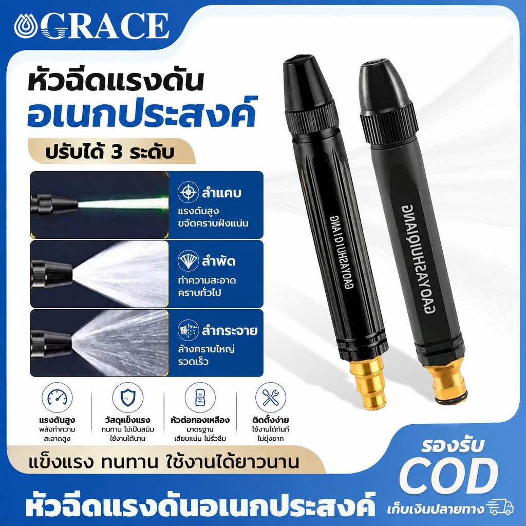 💥ส่งทันที💥หัวฉีดน้ำแรงดันสูง หัวทองเหลือง ปรับระดับน้ำได้ เหมาะกับรดน้ำ ล้างรถ ทำความสะอาด คุ้มค่ามาก