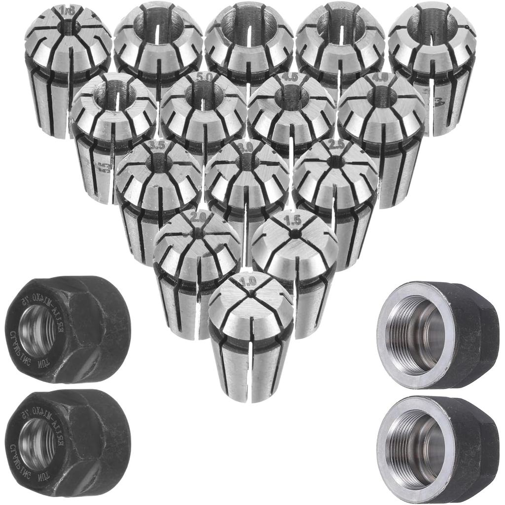 19 ชิ้น ER11 ฤดูใบไม้ผลิ Collet ชุด Er11 M14 ด้าย Collet Clamping Nuts ER11 Precision ฤดูใบไม้ผลิ Co