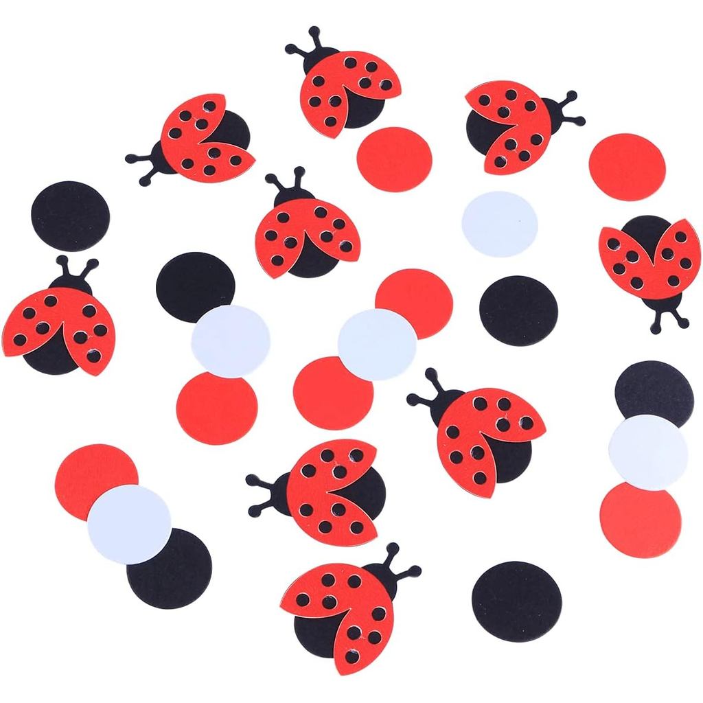 180 ชิ้น Ladybug Confetti สีแดงสีดําสีขาววงกลม Confetti สีแดงสีดําสีขาว Ladybug Decor Themed Party C