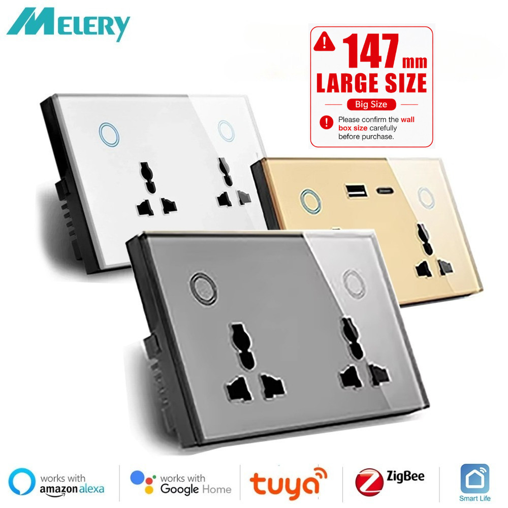 Melery Zigbee Tuya 147 ซ็อกเก็ตผนัง USB Type-C PD 20W Universal Power Plug Outlet Touch Control Voice Remote โดย Alexa Google Home