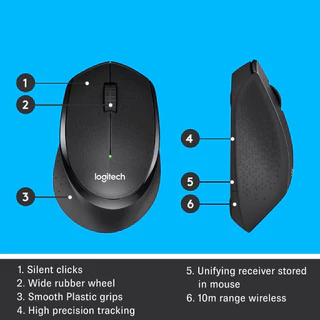 Logitech M330 Silent Plus Wireless Mouse Black 1000 DPI สีขาว (เมาส์ไร้สาย เสียงเงียบ)
