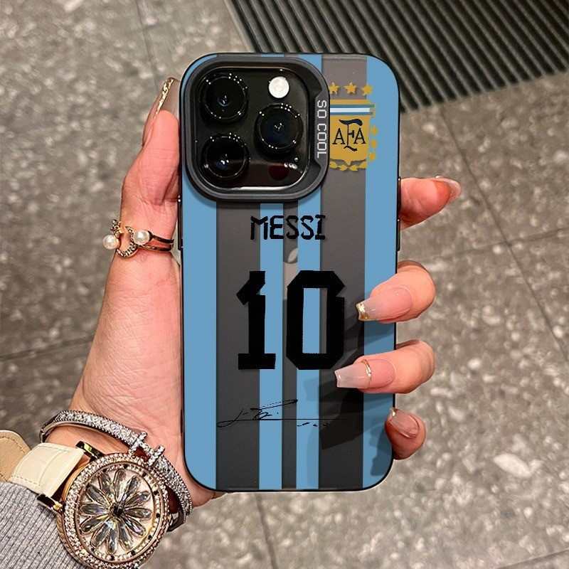 เลขที่. 10 สีฟ้าลายฟุตบอลสไตล์ Frosted Silicone Soft Case เหมาะสําหรับ iPhone 17 Pro 8plus XSMAX 14 Pro Max 12 15 ProMax 13 11 14 Pro 16 Pro Max รวมทุกอย่างกันกระแทก