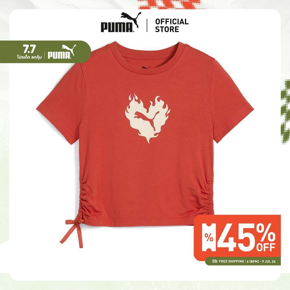 PUMA Kids เสื้อยืดผูกโบว์ FLAMING LOVE สำหรับวัยรุ่น สีแดง - 68510815
