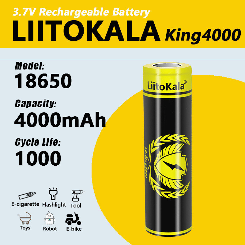 ขายร้อน LiitoKala King4000 3.7V 18650 4,000mAh แบตเตอรี่แบตเตอรี่ลิเธียมแบบชาร์จไฟได้สามหยวน