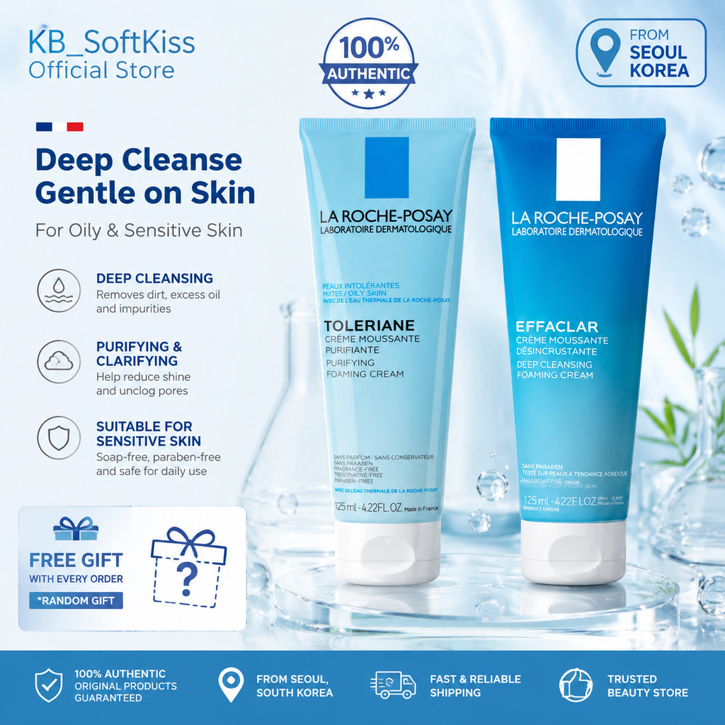 La Roche Posay Toleriane Purifying Foaming Cleanser for Oily Sensitive Skin 125ml Gentle Deep Clean Face Wash Non Drying Soap ฟรีแพทย์ผิวหนังทดสอบ