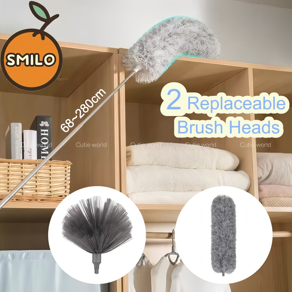 SMILO ชุดไม้ปัดฝุ่นสำหรับทำความสะอาด ไมโครไฟเบอร์ 3 ชิ้น ยืดหดได้ งอได้ ซักทำความสะอาดได้