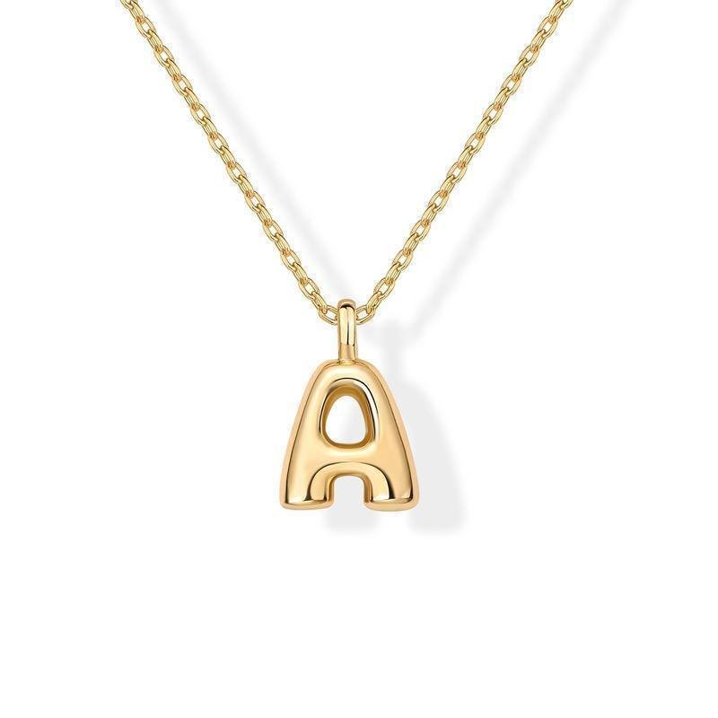 14K Gold-platedประณีตหนา Bubble Letter สร้อยคอจี้เริ่มต้นสําหรับผู้หญิง-สร้อยคอตัวอักษร QF1D