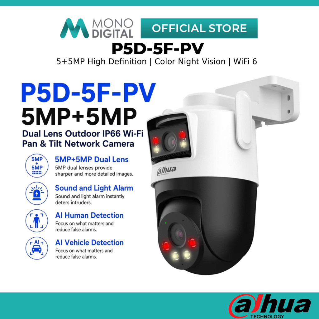 Dahua P5D-5F-PV P3D-3F-PV P3I-PV Dual Lens WiFi 6 กล้องวงจรปิดกลางแจ้งสมาร์ท Dual Light Siren Active