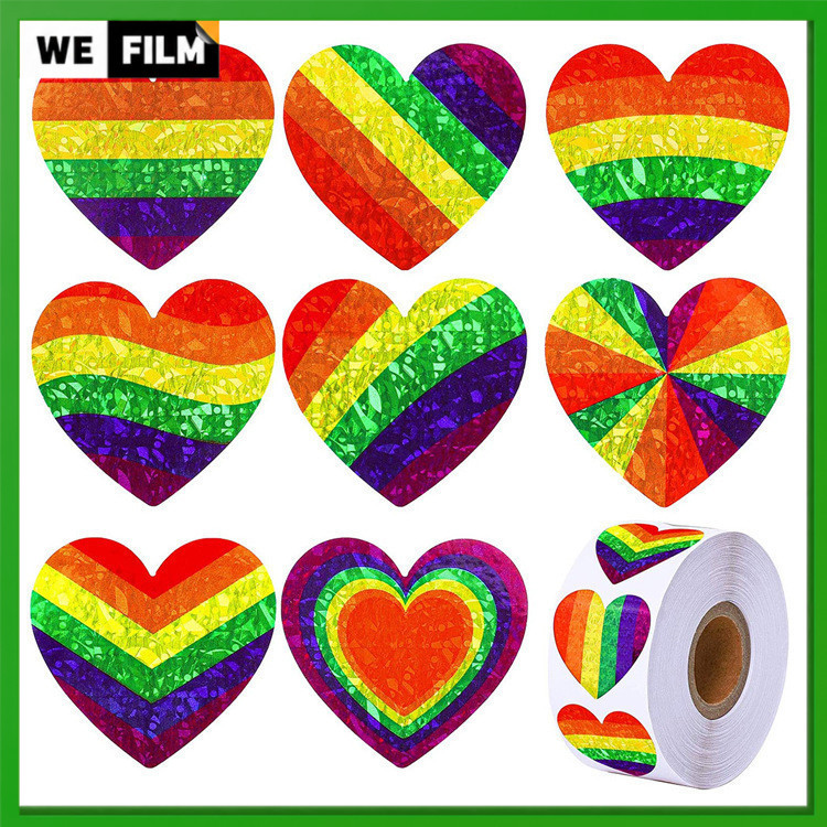สติ๊กเกอร์หัวใจสายรุ้ง Pride Month [500 ดวง/ม้วน] ขนาด 25x25mm LGBTQ+ สีสดไม่ซีด ลอกออกง่ายไม่ทิ้งคราบ