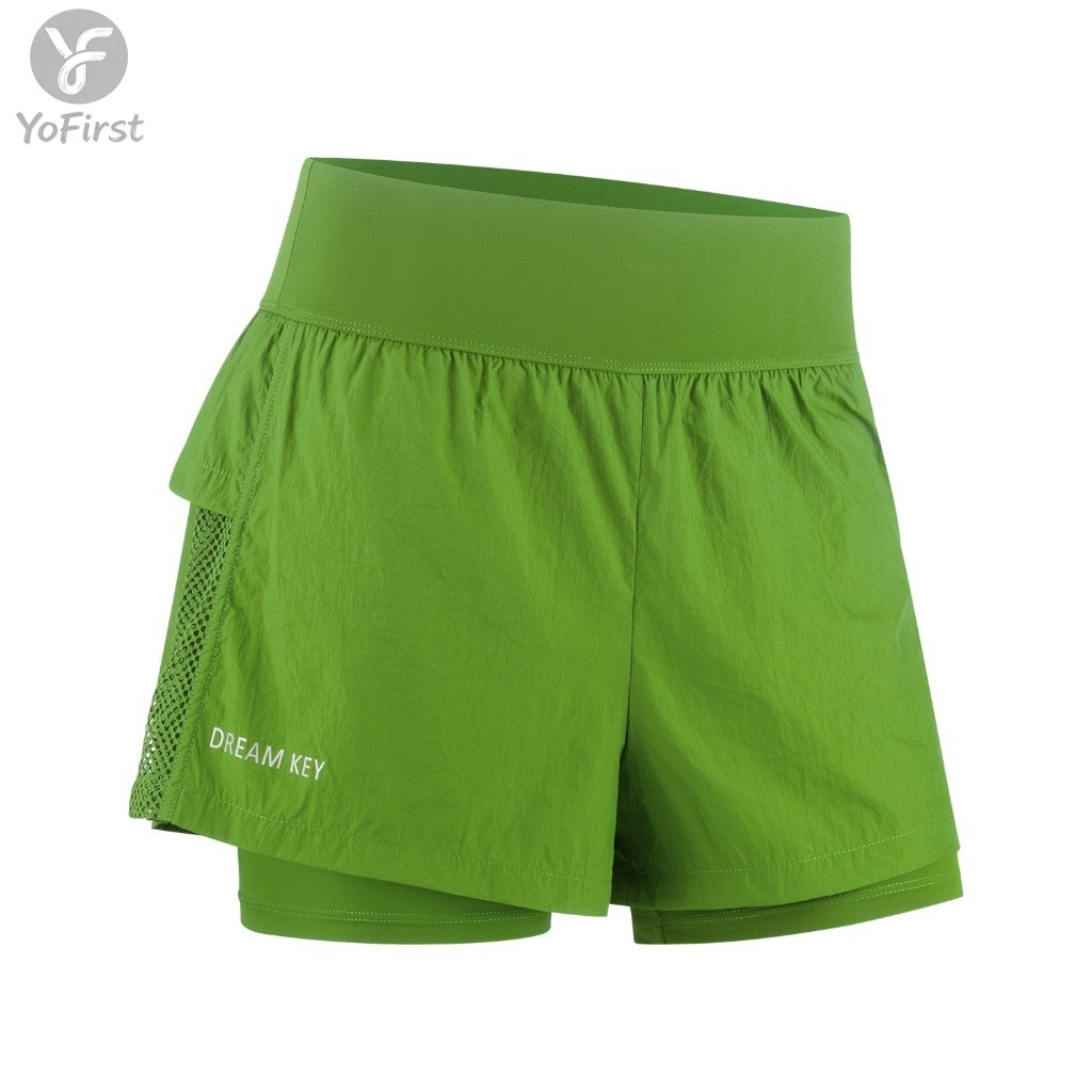 YoFirst ผู้หญิงฤดูร้อนหลวมสบายๆวิ่งการฝึกอบรมกางเกงขาสั้น Fast Dry Fitness Biker โยคะพิลาทิส Skort Outwear สีชมพู