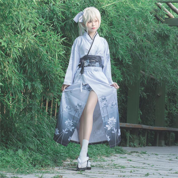 การ์ตูนนิทรรศการโดมสาว Yuanzhikong Kasuga Wild Dome สีขาวชุดกิโมโน Yukata คอสเพลย์เครื่องแต่งกายหญิง
