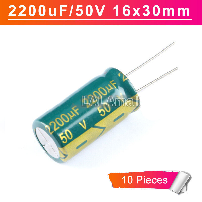 10pcs ตัวเก็บประจุ 2200uF 50V Through Hole Electrolytic Capacitor 50V2200uf 2200uF50V 1630 มม.16*30 
