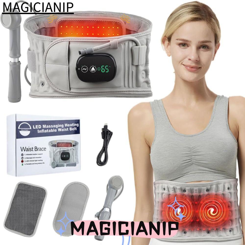 MAGICIANIP 3 in 1 เข็มขัดบําบัดด้านหลัง, ความร้อนและนวด 6D Acupressure การสั่นสะเทือนนวดกลับเข็มขัดบําบัด, ปรับ Ergonomic 360° ตัวป้องกันด้านหลังแบบอุ่นแบบ Adaptive Design