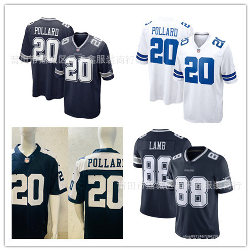 ส่งเร็ว!!NFL Dallas Denim Dallas Cowboys Rugby Jersey No. 20 เสื้อกีฬาเสื้อ Tony Pollard
