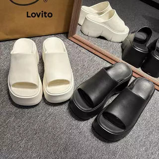 Lovito รองเท้าแตะแบบเรียบๆ อเนกประสงค์ พื้นหนา ช่วยเพิ่มความสูง พื้นนุ่ม กันลื่น สไตล์เกาหลี สำหรับผู้หญิง LFA73274
