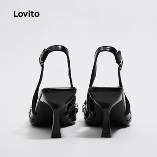 Lovito รองเท้าส้นสูงแบบเรียบหรูสำหรับใส่ทำงาน สไตล์เกาหลี ปลายแหลม สีเงิน สวยงามมาก เหมาะสำหรับงานปาร์ตี้/งานแต่งงาน เข้าชุดกับกระโปรง LFA45040