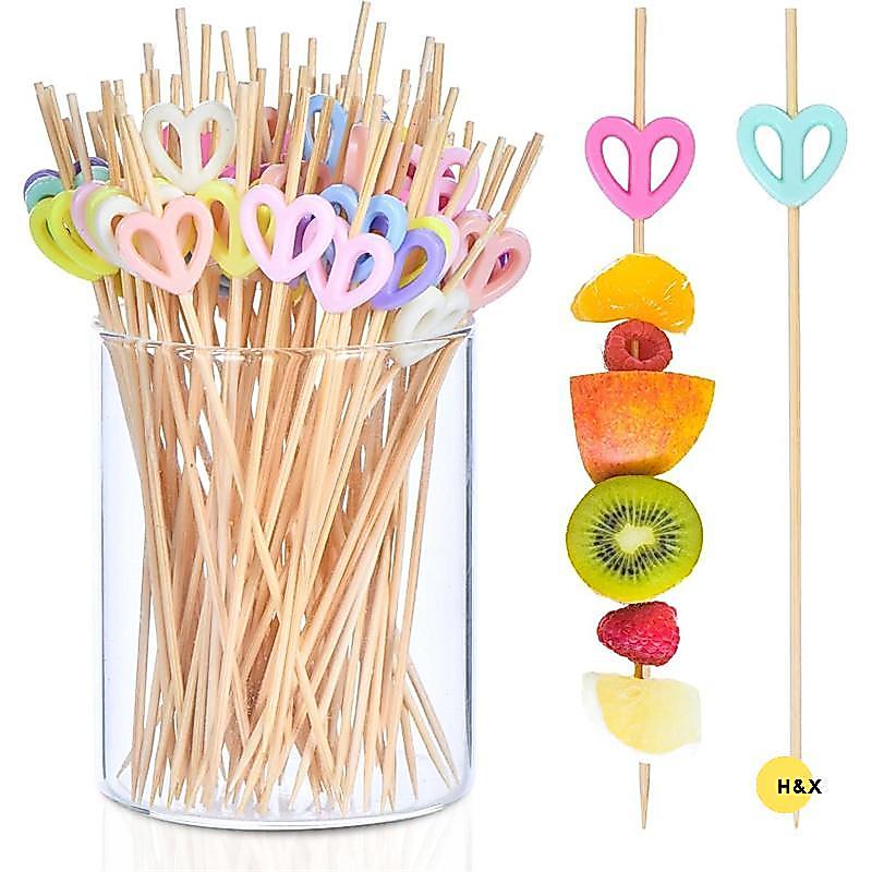 H&X 100 Bamboo Heart Cotail Pis สําหรับอาหาร เครื่องดื่ม และของตกแต่งขนมหวาน
