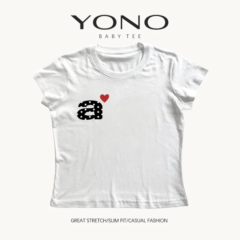(พร้อมส่ง24ชม.) baby tee สีขาว ลายตัวอักษรเล็กกับหัวใจ ฟีล y2k มินิมอลหวานเท่ ทรงเข้ารูป ใส่ชิคทุกวัน