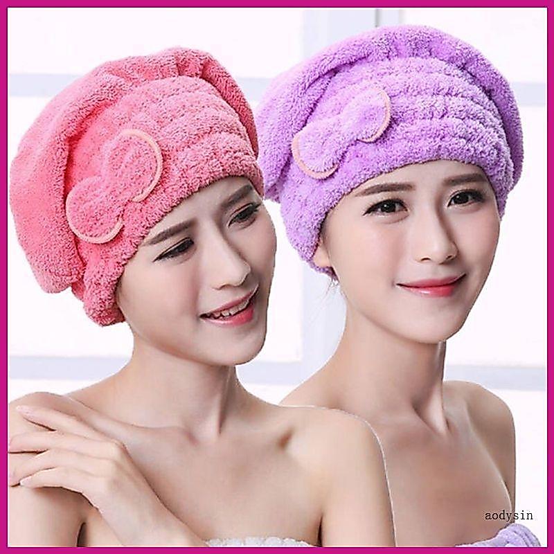 (ส่วนลดสูง)aodysin.th 1PC Microfibre Hair Towel ผ้าเช็ดผม Turban ผ้าเช็ดตัวพร้อม BowKnot Hair Turban