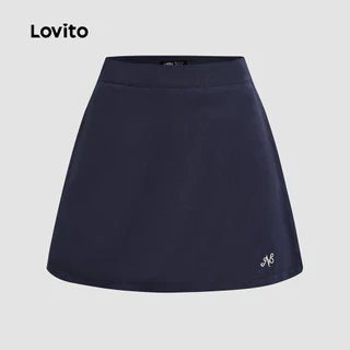 Lovito แคชชวล กางเกงขาสั้นแบบสบายๆ ปักลาย ปลอม 2 in 1 แยกตรงด้านหน้า สำหรับฤดูใบไม้ผลิ/ฤดูร้อน เกาหลี อินเทรนด์ L144AD006