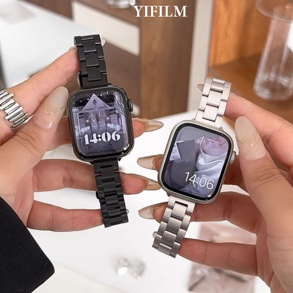 14 มม.Slim 3-Bead สายสแตนเลสสําหรับ Apple Watch Series 10/9/8/7/6/SE/Ultra, โลหะสําหรับ iWatch Repla