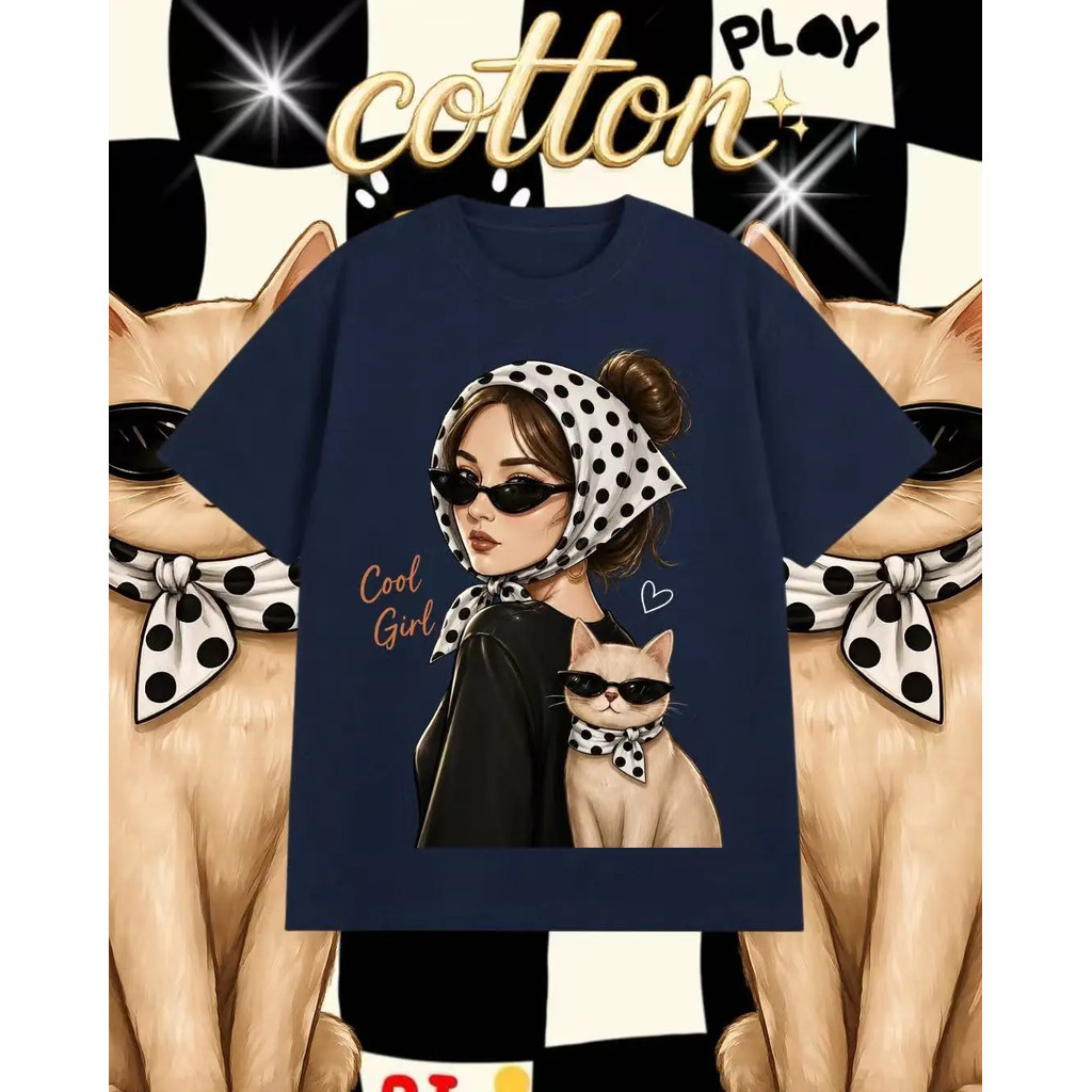 My-T เสื้อผ้าผู้หญิงแฟชั่นน่ารัก"Qtbkg CAT" ทรง Oversize ผ้าฝ้าย โคตรนุ่ม ไม่ต้องรีด มินิมอลเสื้อยืดคอกลม【COD】