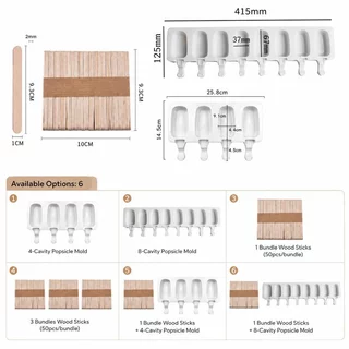 ถาดแม่พิมพ์ซิลิโคนสำหรับไอศกรีม พิมพ์ไอติมซิลิโคน 4 ช่องหรือ 8 ช่อง ทรงรี มีช่องเสียบไม้ ยืดหยุ่นถอดง่าย ทำขนมแช่แข็ง