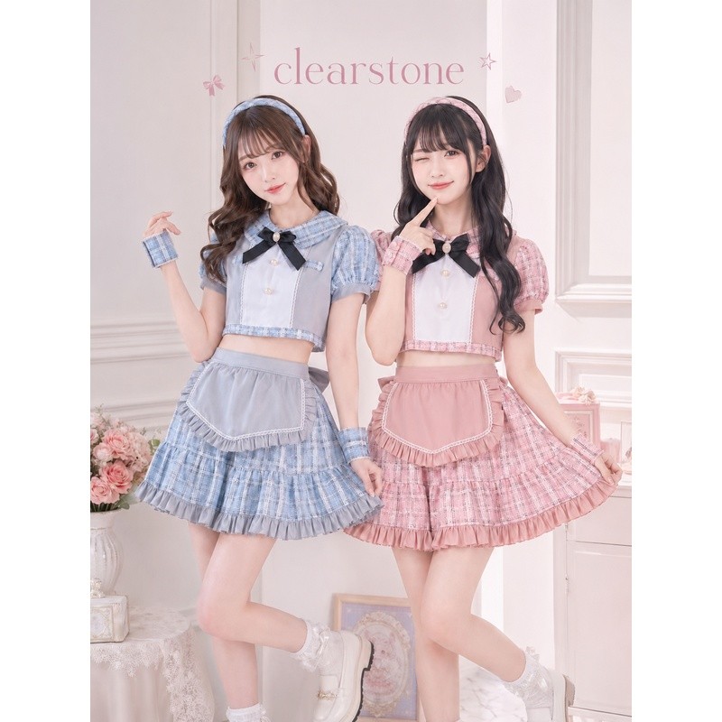 [clearstone] คอสเพลย์ Idol Plaid Maid Double Ladies Blue Pink