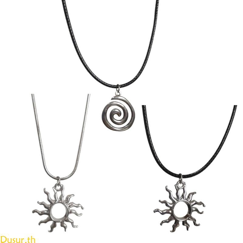 Dusur Leathers Rope Necklace Female Temperament Niche Sun Star Swirl Collarbone Chain