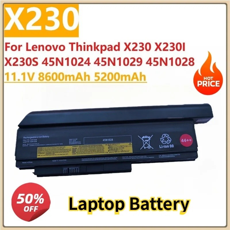 ใหม่เปลี่ยนแบตเตอรี่แล็ปท็อป X230 8600mAh 5200mAh สําหรับ Lenovo Thinkpad X230 X230I X230S 45N1024 4