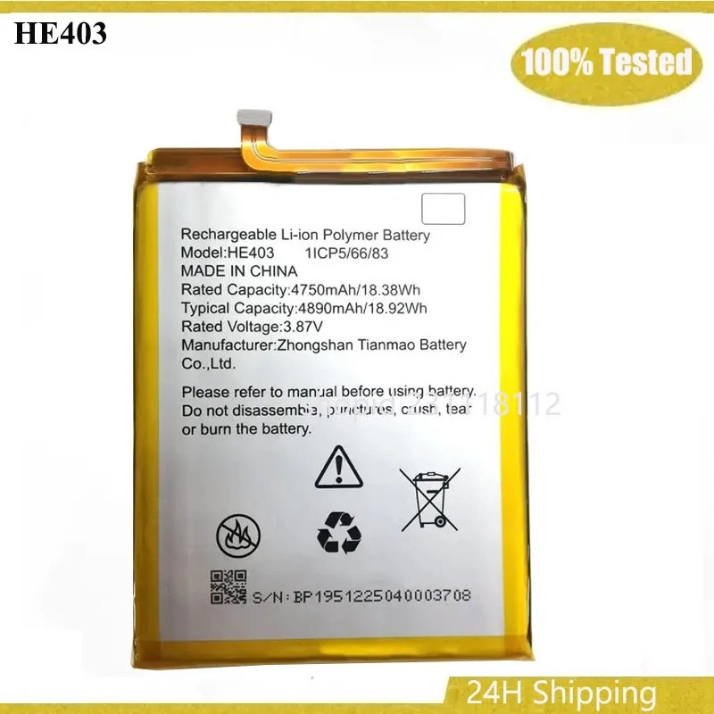 HE403 แบตเตอรี่เปลี่ยนโทรศัพท์มือถือ 3.87V 4750mAh 1ICP5/66/83 แบตเตอรี่