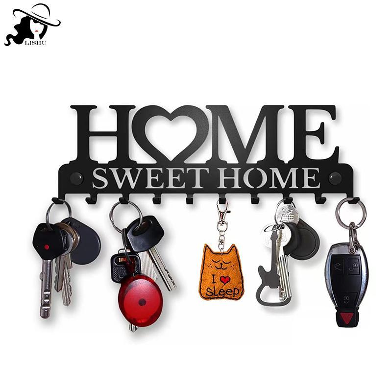 LISHU 1PC ติดผนัง Sweet Home ตกแต่ง Key Holder, Key Wall Hook, Creative Key Holder สําหรับประตูด้านห