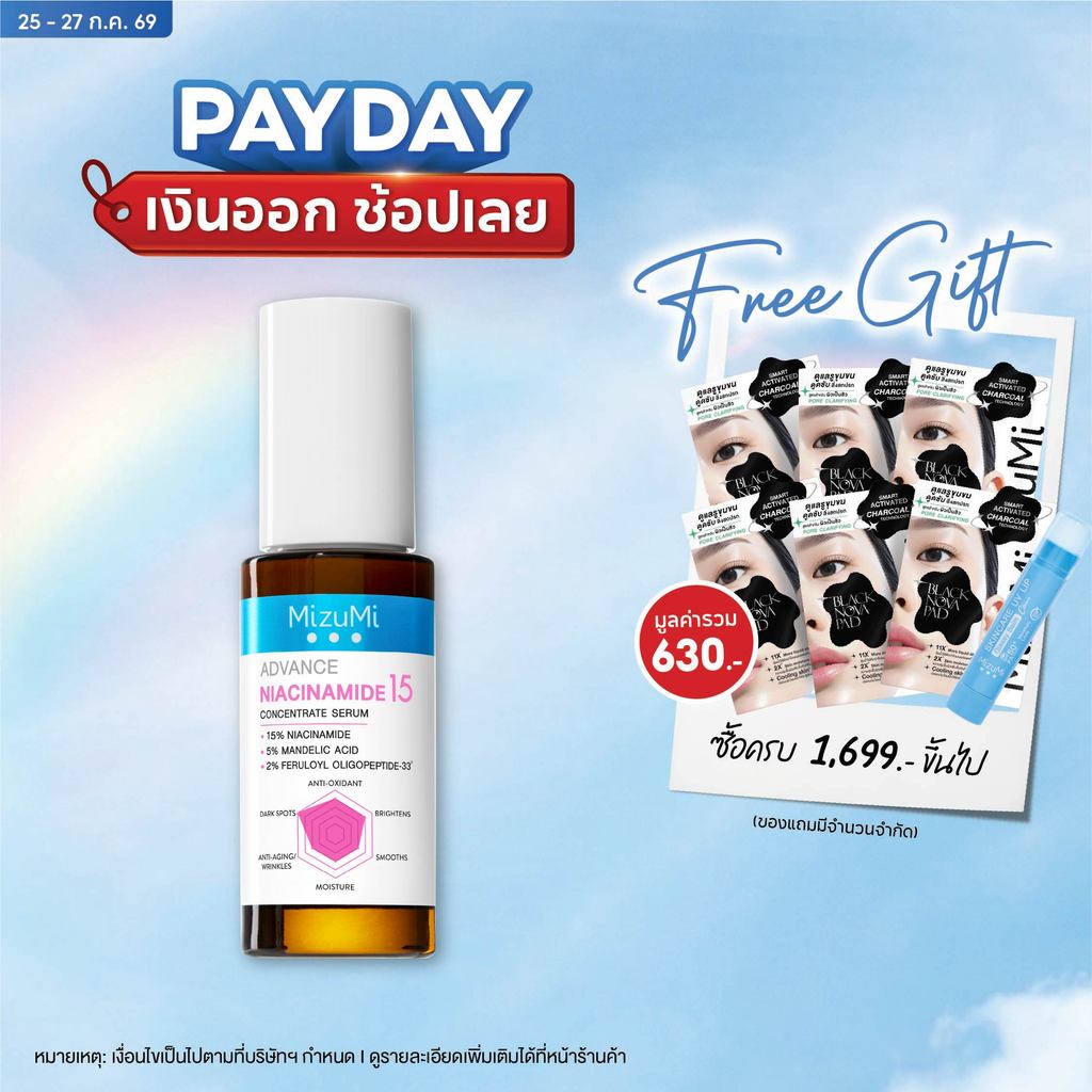 MizuMi Advance Niacinamide 15 Concentrate Serum 30 ml เซรั่มไนอะซินาไมด์ สูตรเข้มข้น 15% ลดเลือนจุดด่างดำ ความหมองคล้ำ