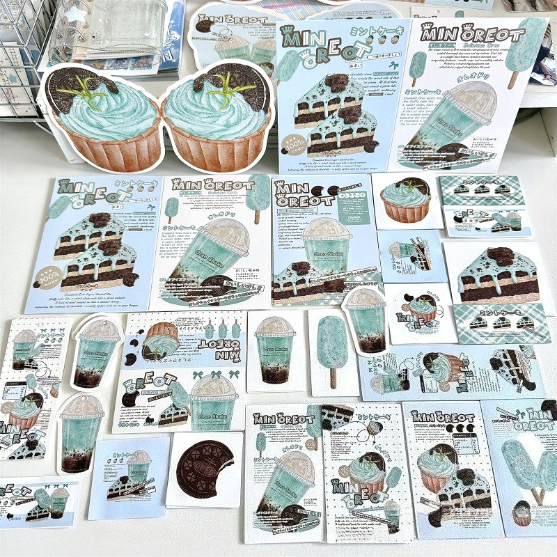 20 ชิ้น/เซ็ต Mint Oreo สติกเกอร์ปิดผนึกการ์ดอวยพรชุดวัสดุบรรจุภัณฑ์ DIY ตกแต่ง