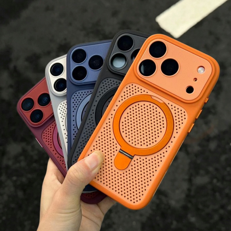 วงเล็บวงกลมพับได้แม่เหล็กดูดเคสกระจายความร้อนสําหรับiPhone 17 16 15 14 13 12 Pro Max Plus Dual-side Air Outletกันกระแทกป้องกันลายนิ้วมือฝาครอบกล้องขนาดใหญ่