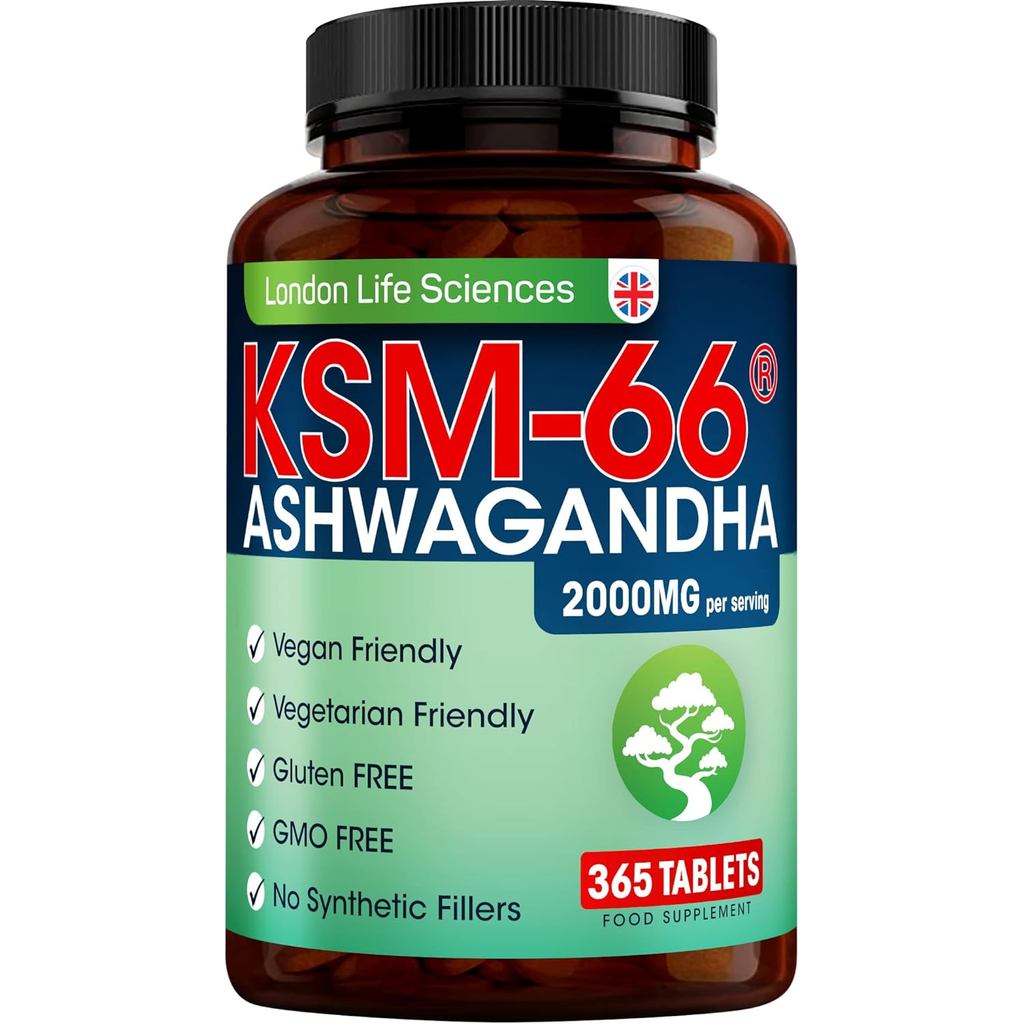 365 เม็ด KSM-66 Ashwagandha 2000 มก. + 5 เปอร์เซ็นต์พร้อมานอลเข้มข้นสูงสุดมังสวิรัติสารสกัดจากรากอิน