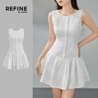 (Refine by Lovito) ชุดเดรสลำลองผ้าฝ้ายปักลายเรียบๆ สำหรับผู้หญิง ปาร์ตี้/เป็นทางการ LR2ED078