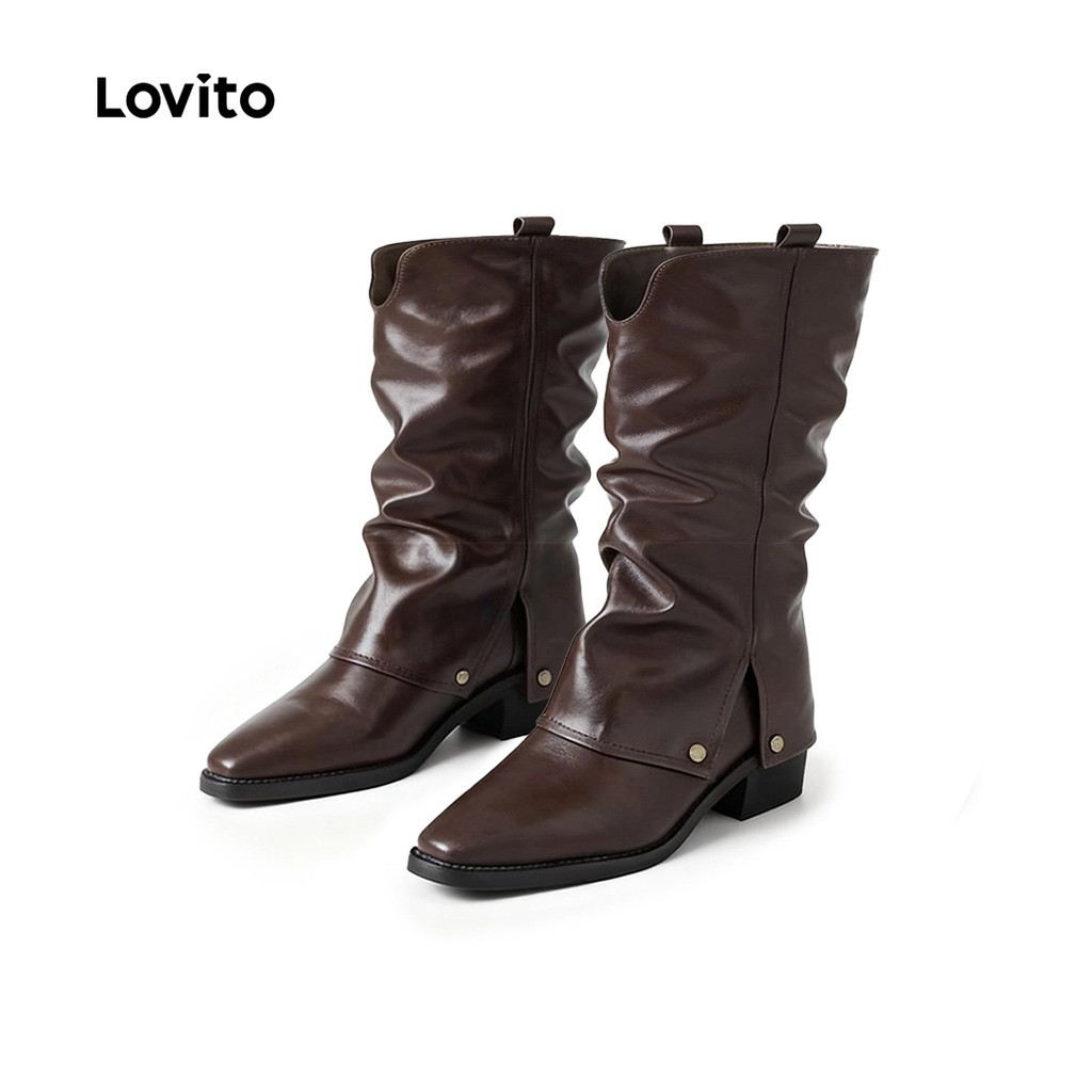 Lovito รองเท้าบูทแฟชั่นสไตล์เกาหลีสำหรับผู้หญิง เหมาะสำหรับใส่ทำงานลำลอง LFA103092
