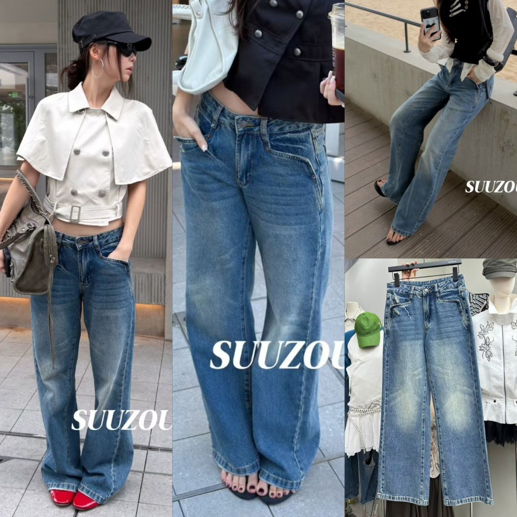 ❤ 🧵 🇰🇷 SU511 Vintage Washed Wide-Leg Denim Pants กางเกงยีนส์ขากว้างทรง Wide-Leg  แฟชั่นเกาหลี TAG MM Fish 🧡