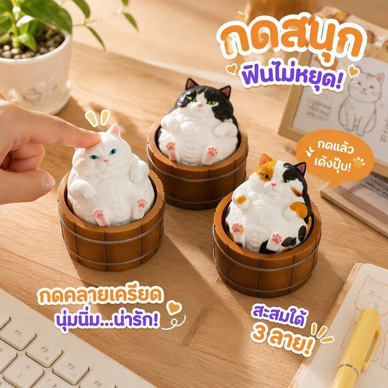 ของเล่นคลิกเกอร์ฟิดเจ็ต แมวอ้วนในอ่างไม้ กดคลายเครียด สวิตช์บลู 3D Print พกพา ของขวัญ