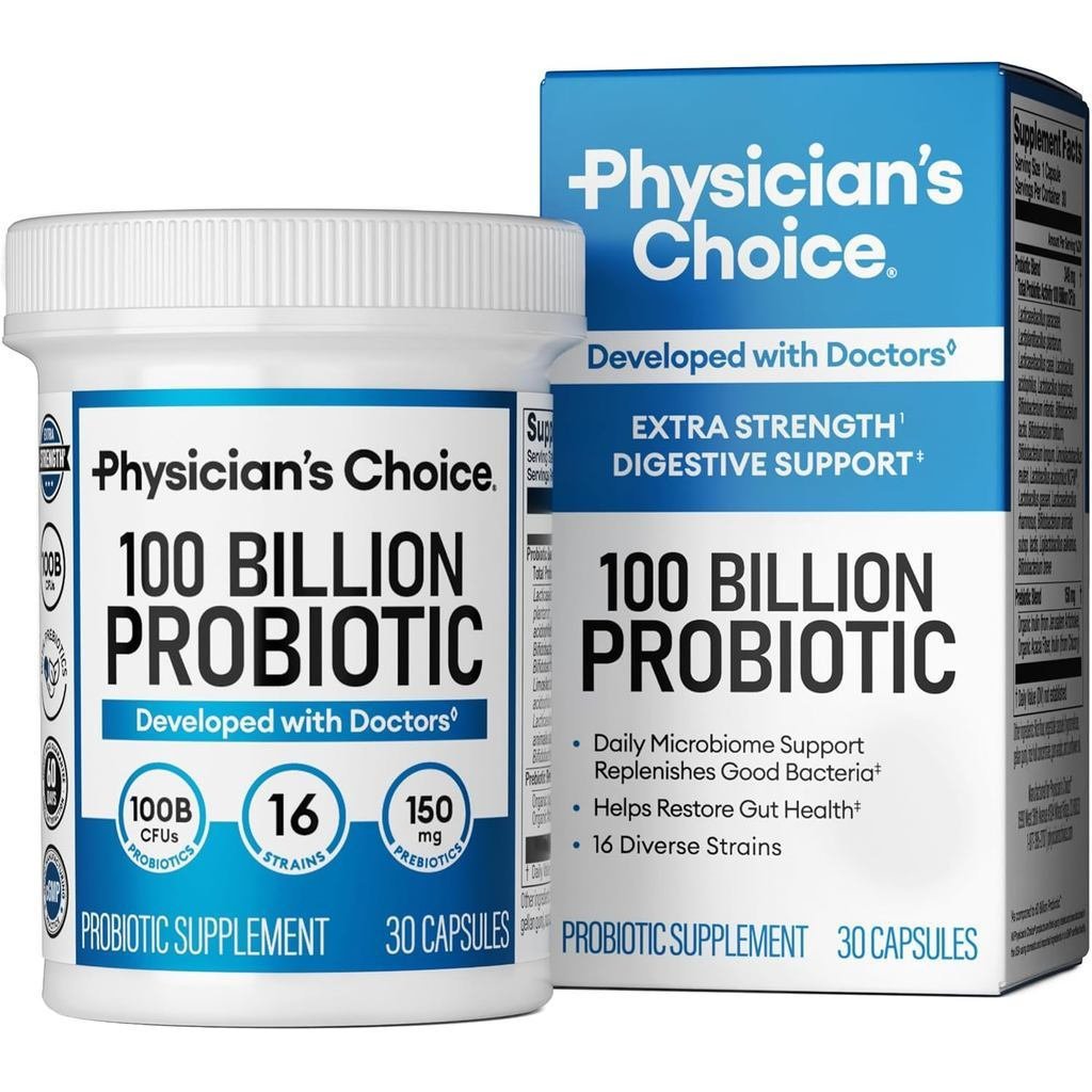 Physicians CHOICE 100 Billion Advanced Probiotic - 16 สายพันธุ์ + พรีไบโอติกออร์แกนิก - ย่อยอาหาร & 