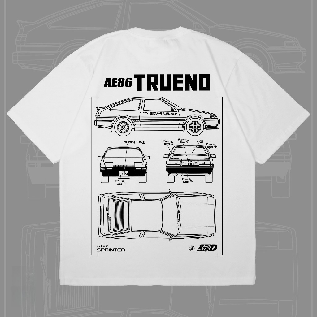 AE86 TRUENO Initial D Tee multi view sketch พิมพ์ tshirt AE86 TRUENO Initial D vintage รถ collector 