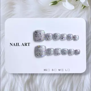 รวมไซส์ S เล็บปลอมเท้าสำเร็จรูป เจลแท้ พร้อมอุปกรณ์ติดครบชุด ลายสวย น่ารัก ลูกแก้ว Cat Eyes คริสตัล สีสด ติดทน เท้าปลอม