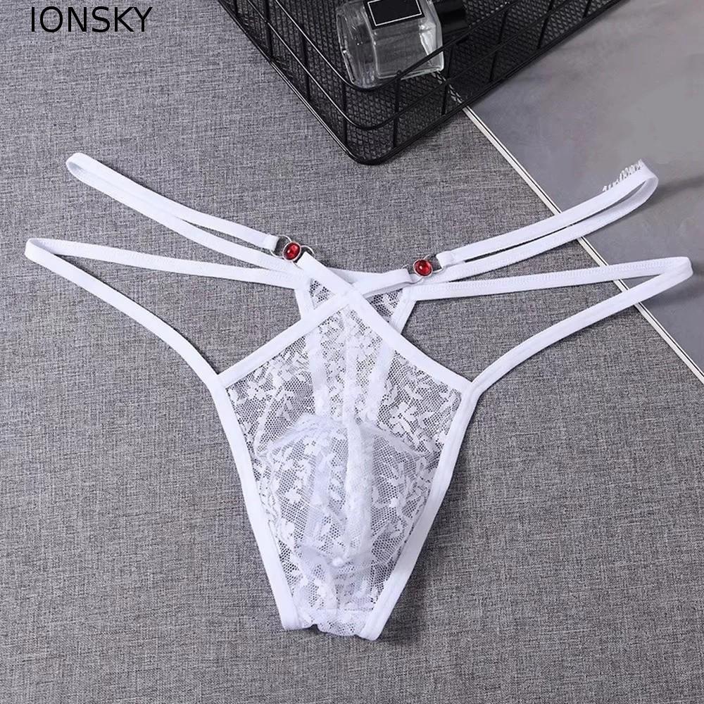 IONSKY ชุดชั้นในชาย, เอวต่ําโปร่งใสผู้ชายทอง, สายบางกลวงออกชุดชั้นในชายตาข่าย T-back กางเกงวันวาเลนไทน์
