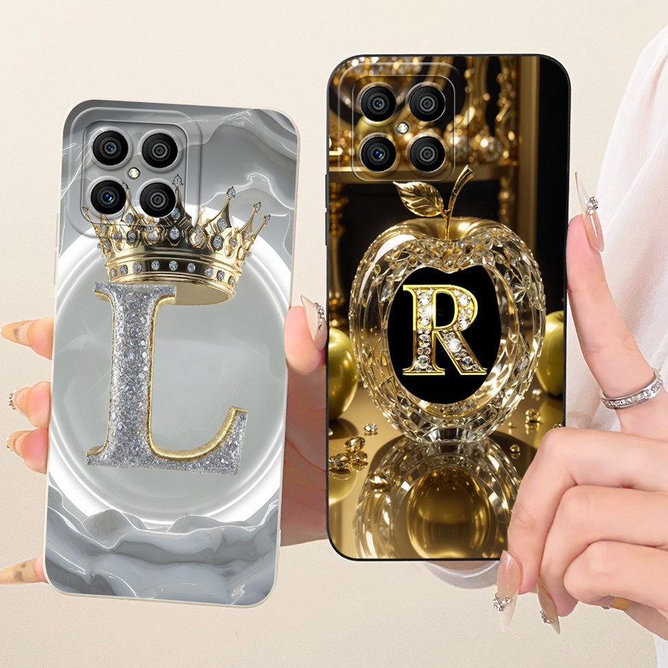 สําหรับ Honor X8 4G กรณีตัวอักษรหรูหราแฟชั่น Crown 2D ทาสีสําหรับ Honor TFY-LX1 TFY-LX2 TFY-LX3