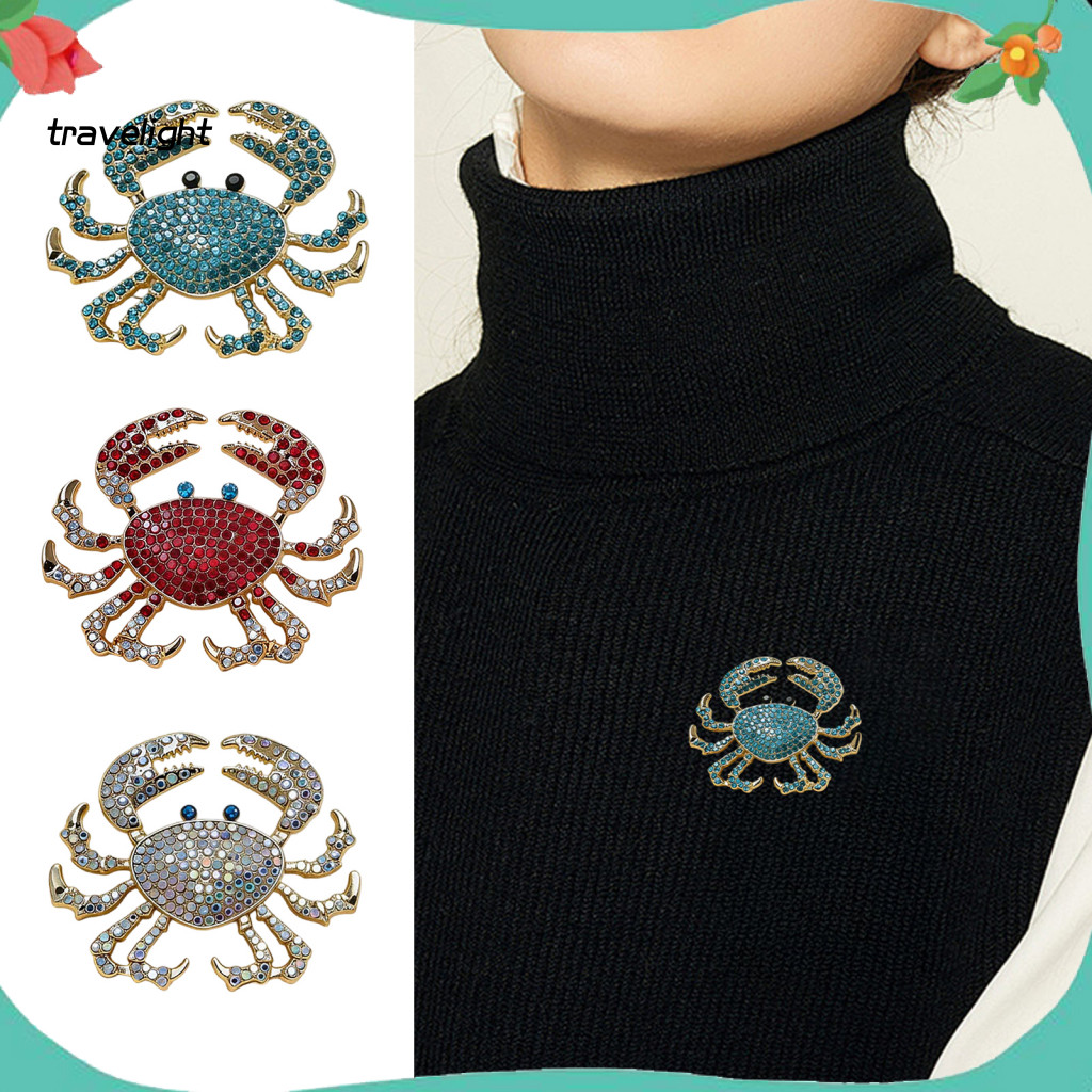 Travelight| ทนทาน Crab อุปกรณ์เสริมโลหะผสม Crab Pin 3d Crab เข็มกลัด Pin ประกาย Rhinestones Strong B