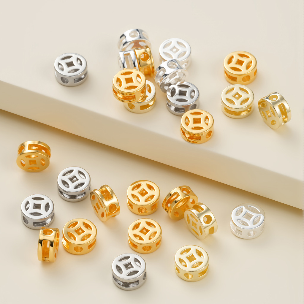 St.kunkka 10 ชิ้น 18 พันทองชุบเหรียญ Spacer ลูกปัด Lucky Fortune Hollow Charm ลูกปัด DIY สร้อยข้อมือสร้อยคอเครื่องประดับทํา — صورة 4