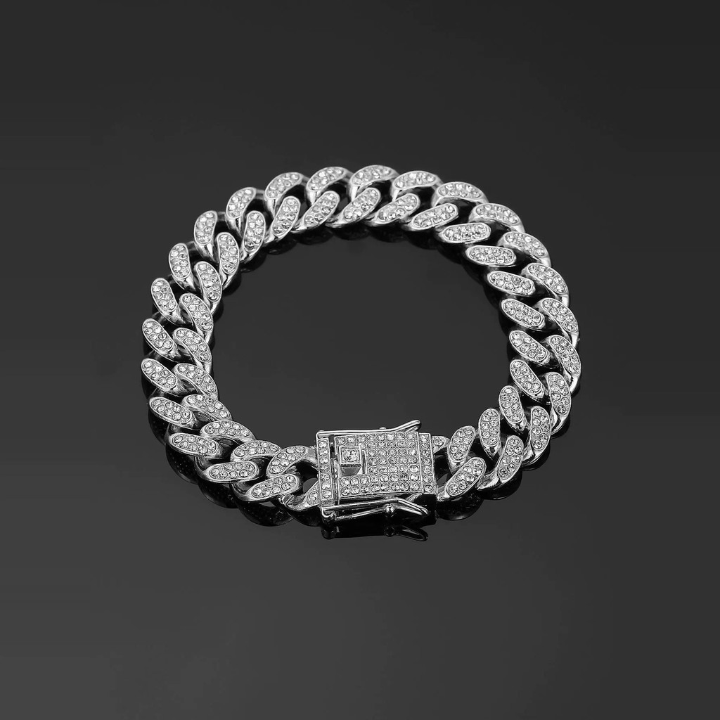 MS Full Diamond Bracelet 13MM Hip Hop American hiphop High Street Full Diamond rap rap Anklet Cuban 