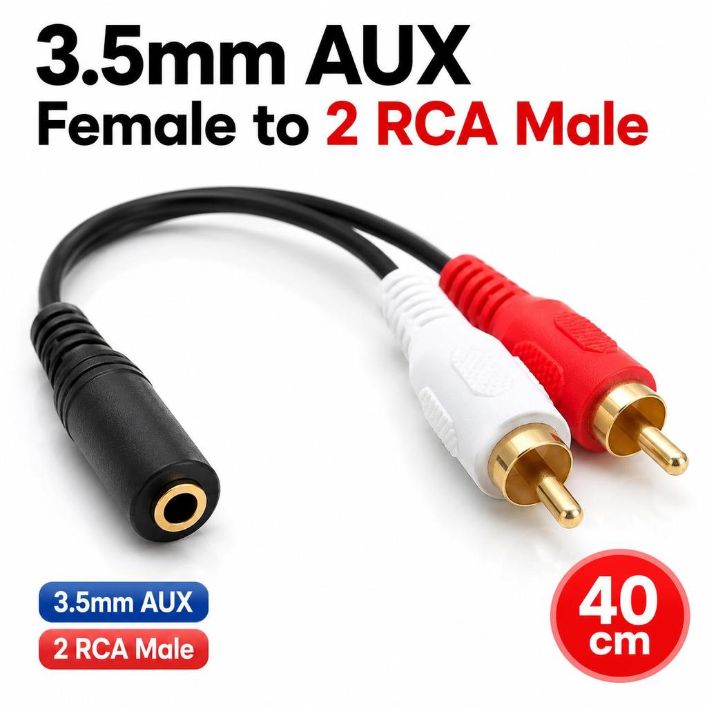 สายแปลงเสียง AUX 3.5mm Female to 2 RCA Male 40cm แจ็คแปลง 3.5 ออก RCA L/R ต่อทีวี ลำโพง แอมป์ เครื่อ