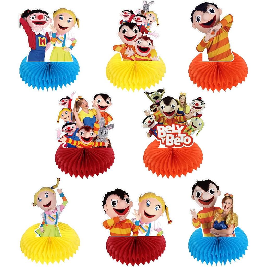 Beto y Bely Party ตกแต่งรังผึ้ง Centerpiece, 8 ชิ้นเพลง Beto y Bely 3D คู่ด้านข้างเค้ก Toppers ตาราง
